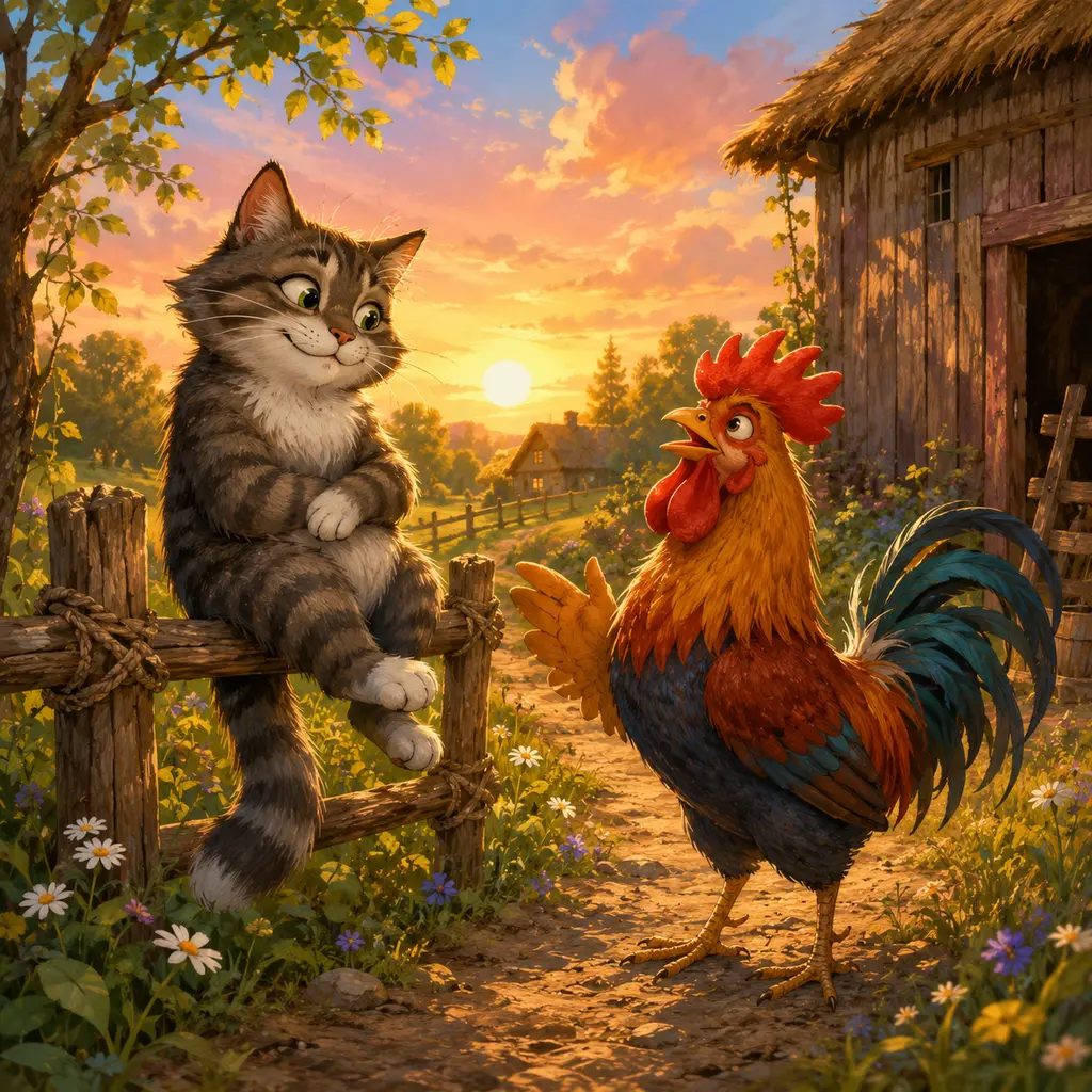 Ілюстрація до казки «Котик та півник»
