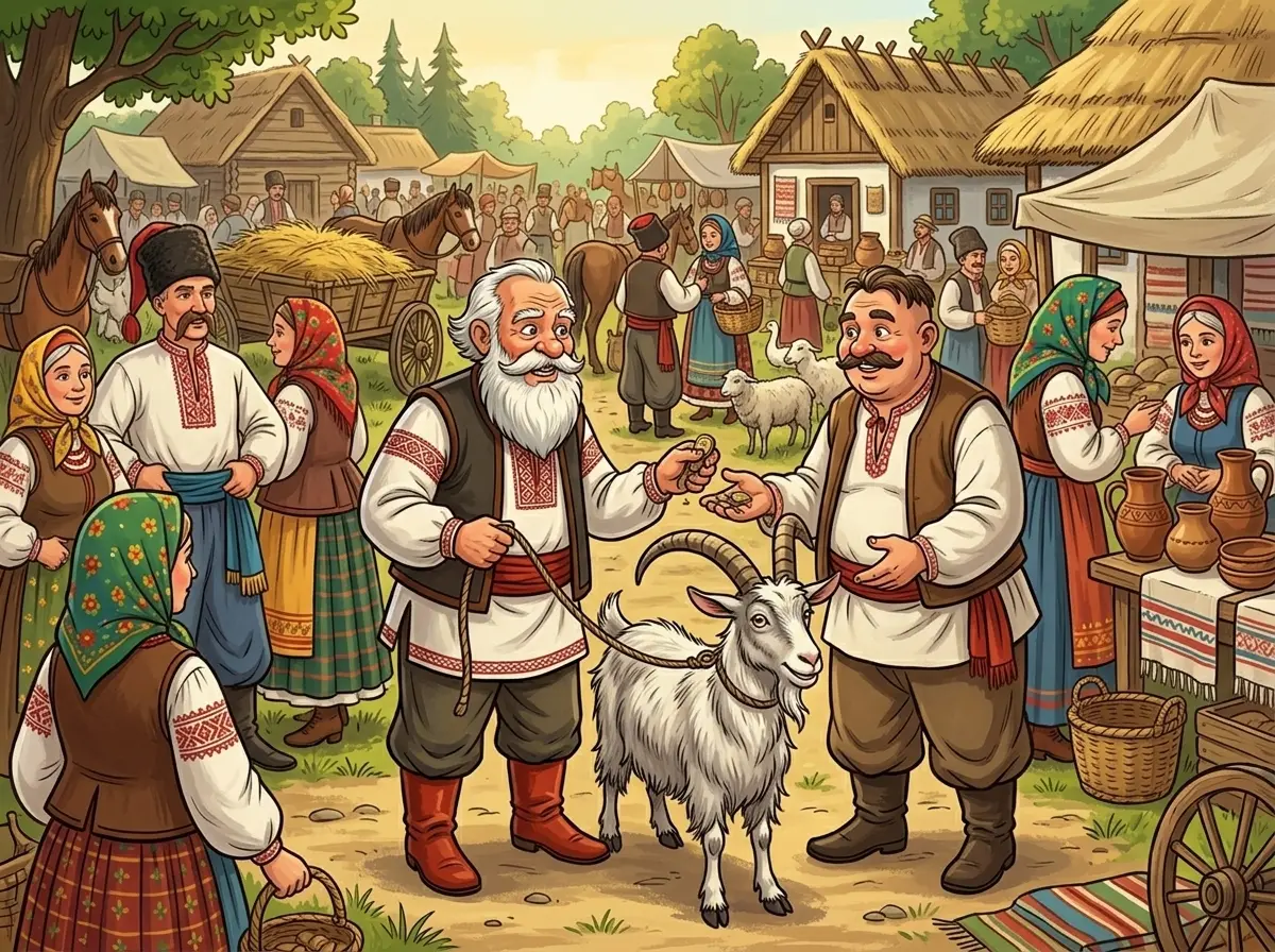 Поїхав дід на ярмарок та й купив собі козу.