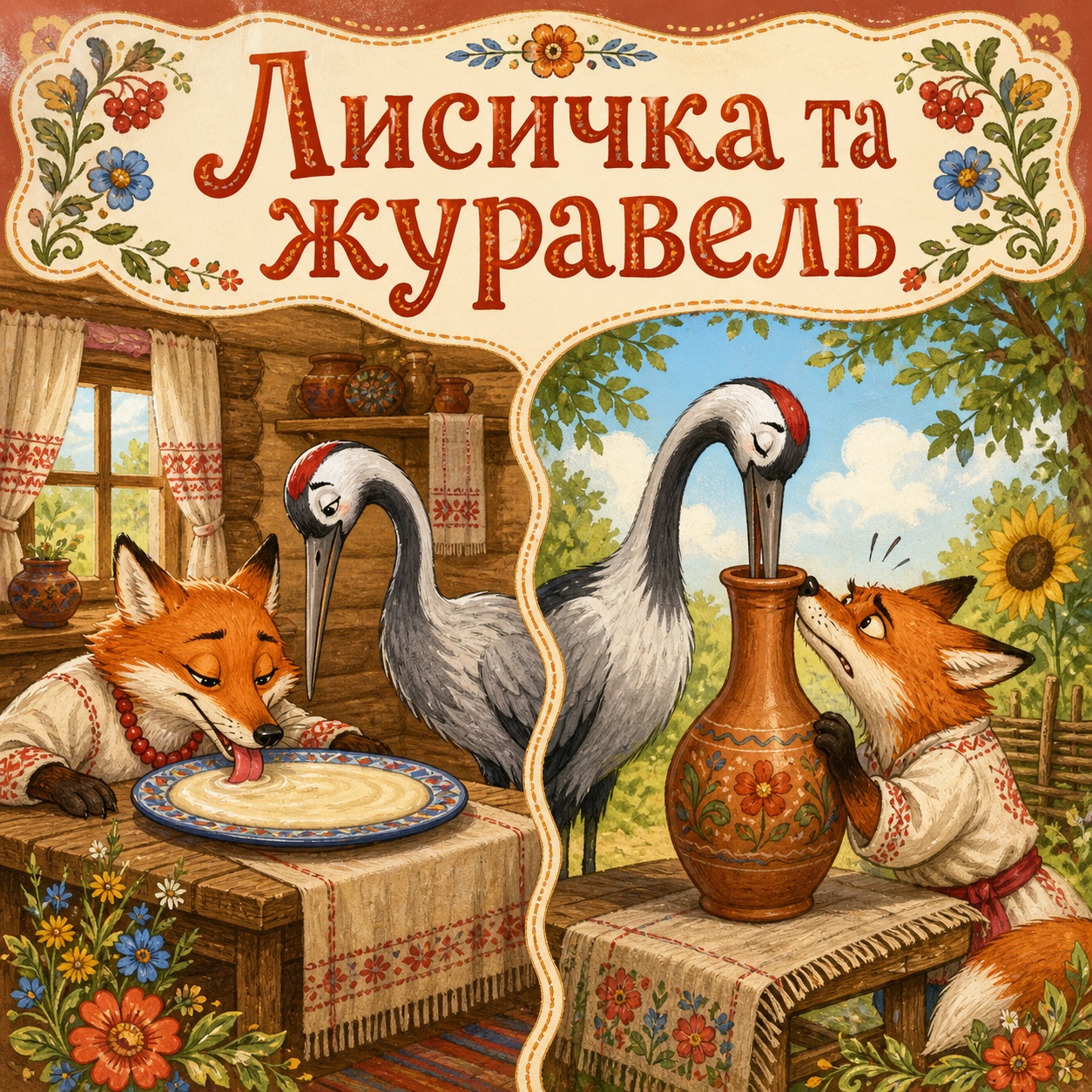 Ілюстрація до казки «Лисичка та журавель»