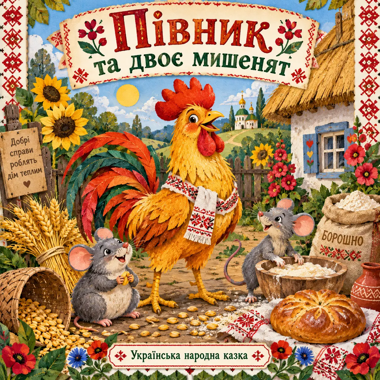 Ілюстрація до казки «Півник та двоє мишенят»