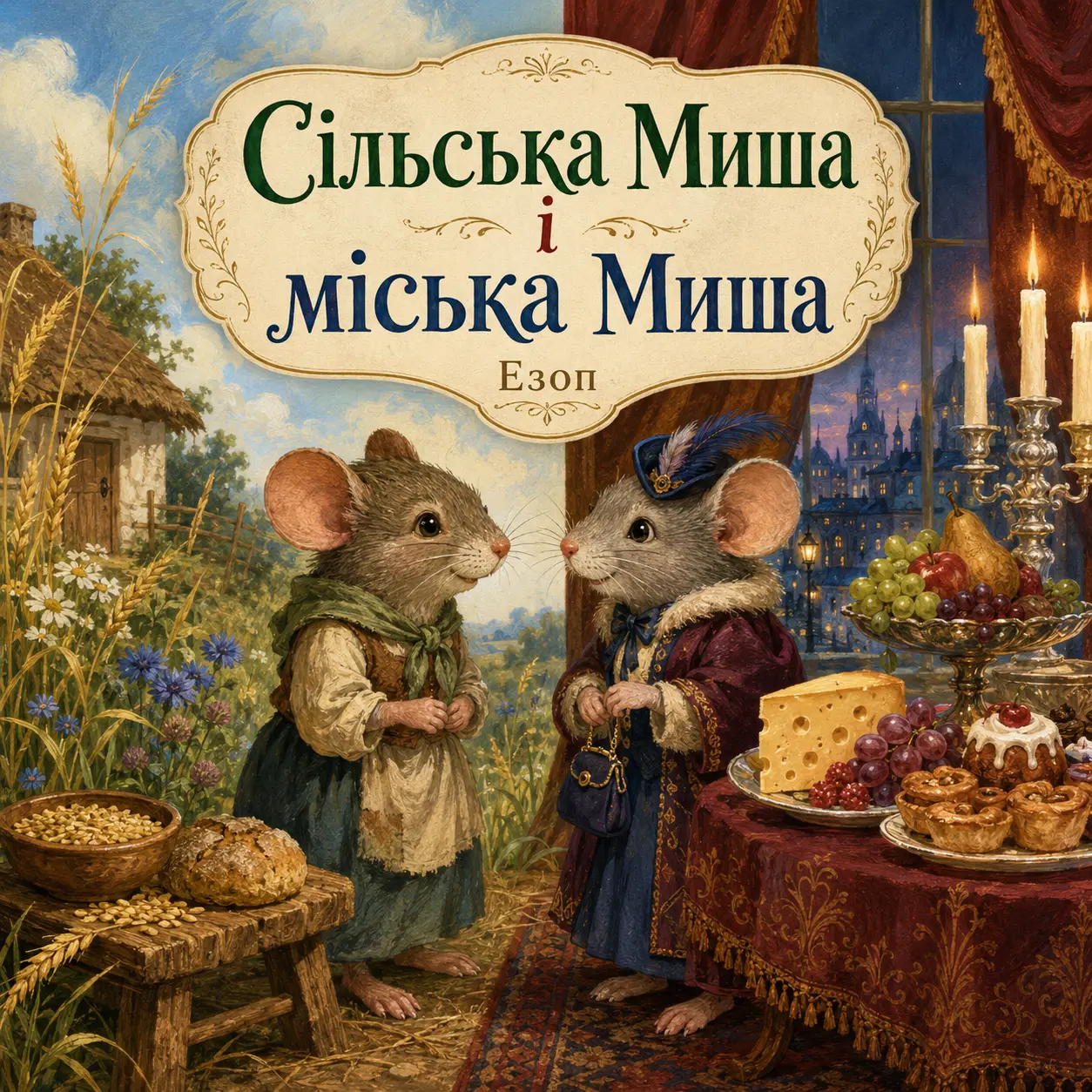 Ілюстрація до казки «Сільська Миша і міська Миша»