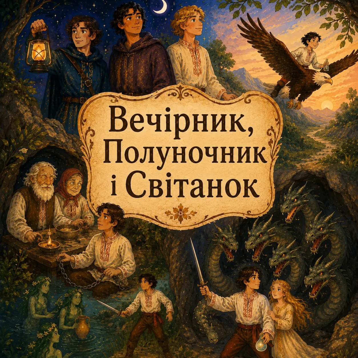 Ілюстрація до казки «Вечірник, Полуночник і Світанок»