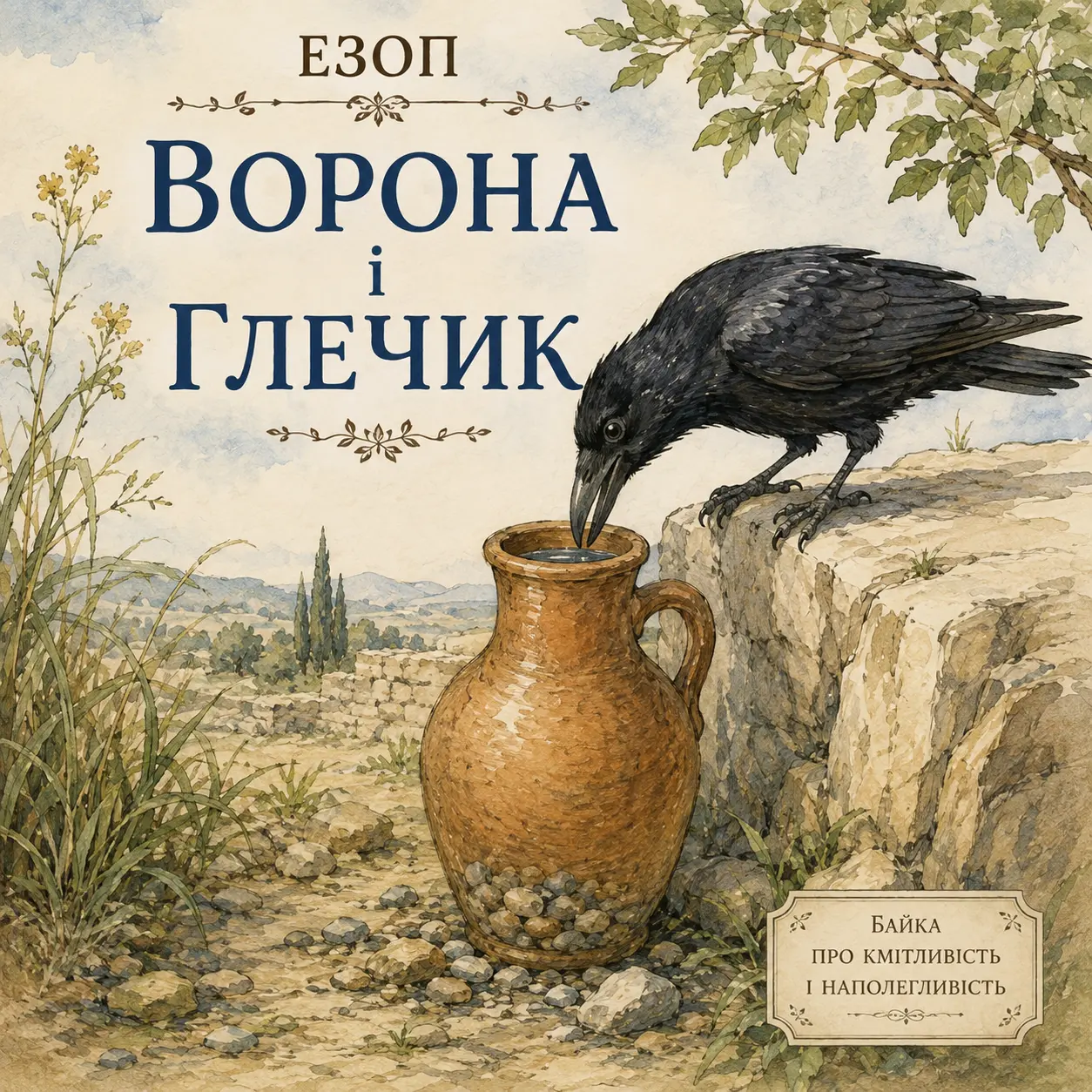 Ілюстрація до казки «Ворона і глечик»